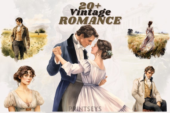 Watercolour Vintage Romance clipart bundle, regency clipart, elizabeth bennet clipart, reading, victorian png, scrapbooking