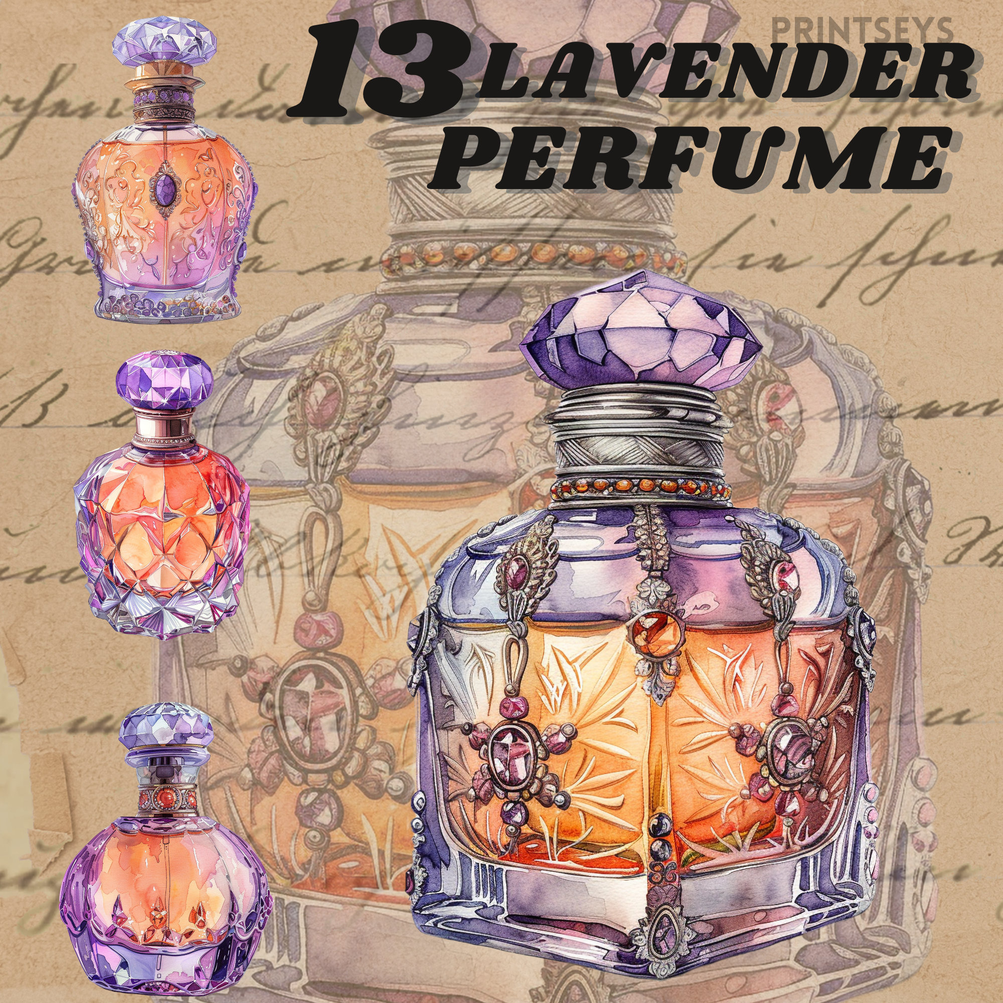 Pegatinas de perfume vintage de albaricoque y lavanda, imágenes prediseñadas  de maquillaje vintage, spray de perfume png, paquete de imágenes  prediseñadas de botella de perfume retro - Etsy México, image size:2000x2000