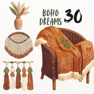 Conjunto de imágenes prediseñadas de acuarela Boho Cottagecore, pegatinas digitales de cabaña acogedora, PNG de estética vintage, descarga instantánea de gráficos de planificador comercial