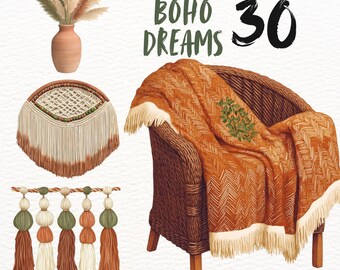 Boho  Cottagecore Watercolor Clipart Set Cozy Cottage Digital Stickers, Vintage Aesthetic PNG, Planner Graphics Instant Download Commercial