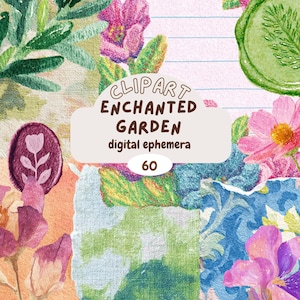 Ensemble de jardin enchanté, lot d'éphémères botaniques vintage, autocollants numériques pour journal indésirable, cliparts aquarelle pour scrapbooking collage art png thumbnail