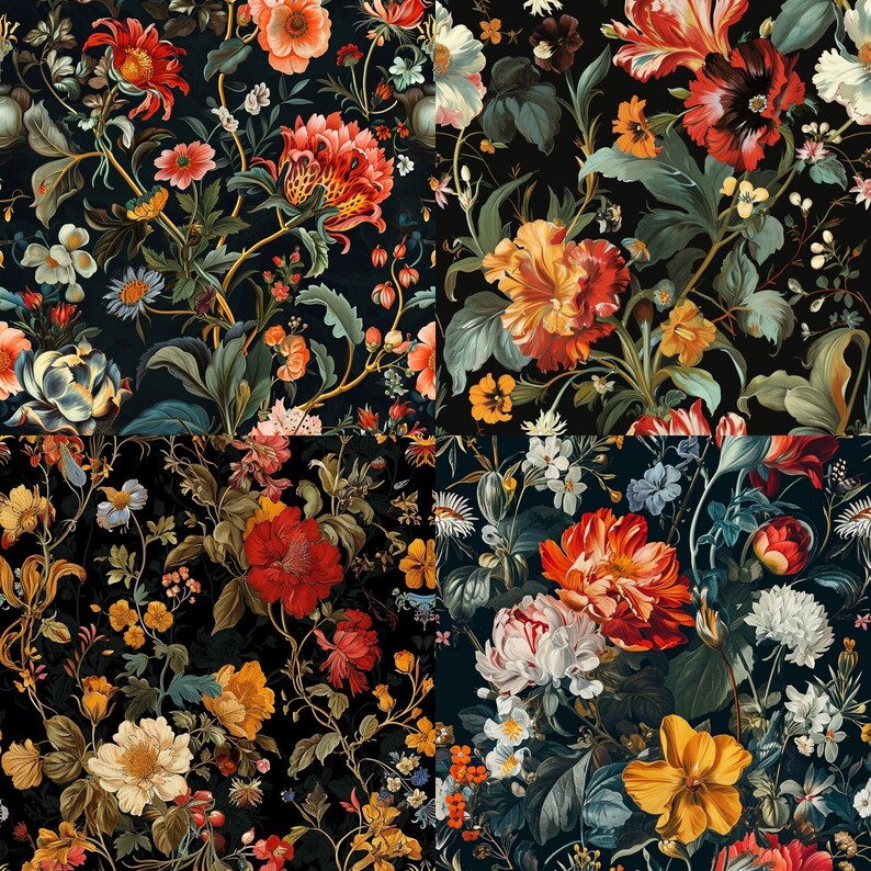 Classic Flemish Floral Seamless Digital Paper, Seamless Floral Pattern ...