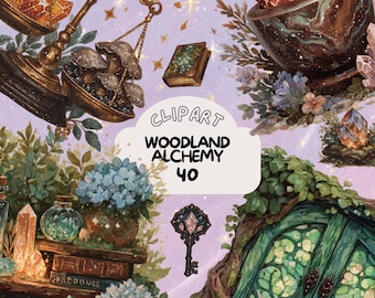 Woodland Academy Witchcraft  Clipart bundle vintage sticker set goodnote sticker transparent png journaling scrapbook Cabinet Curiosities