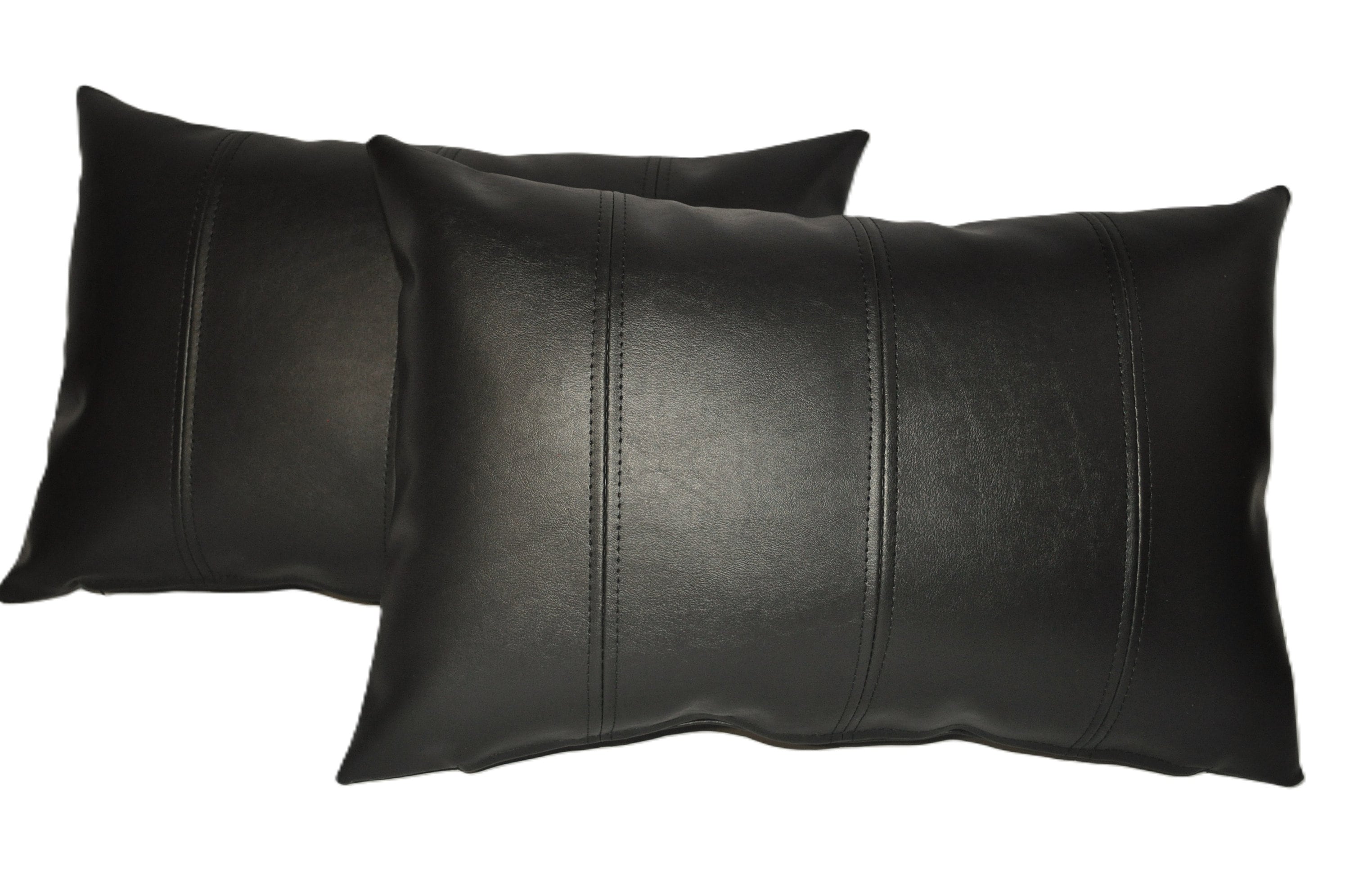 2 Black Stripe Faux Leather Bolster Cushions 21 X 14 54cm X 36cm With Inner Filler Pads Etsy UK