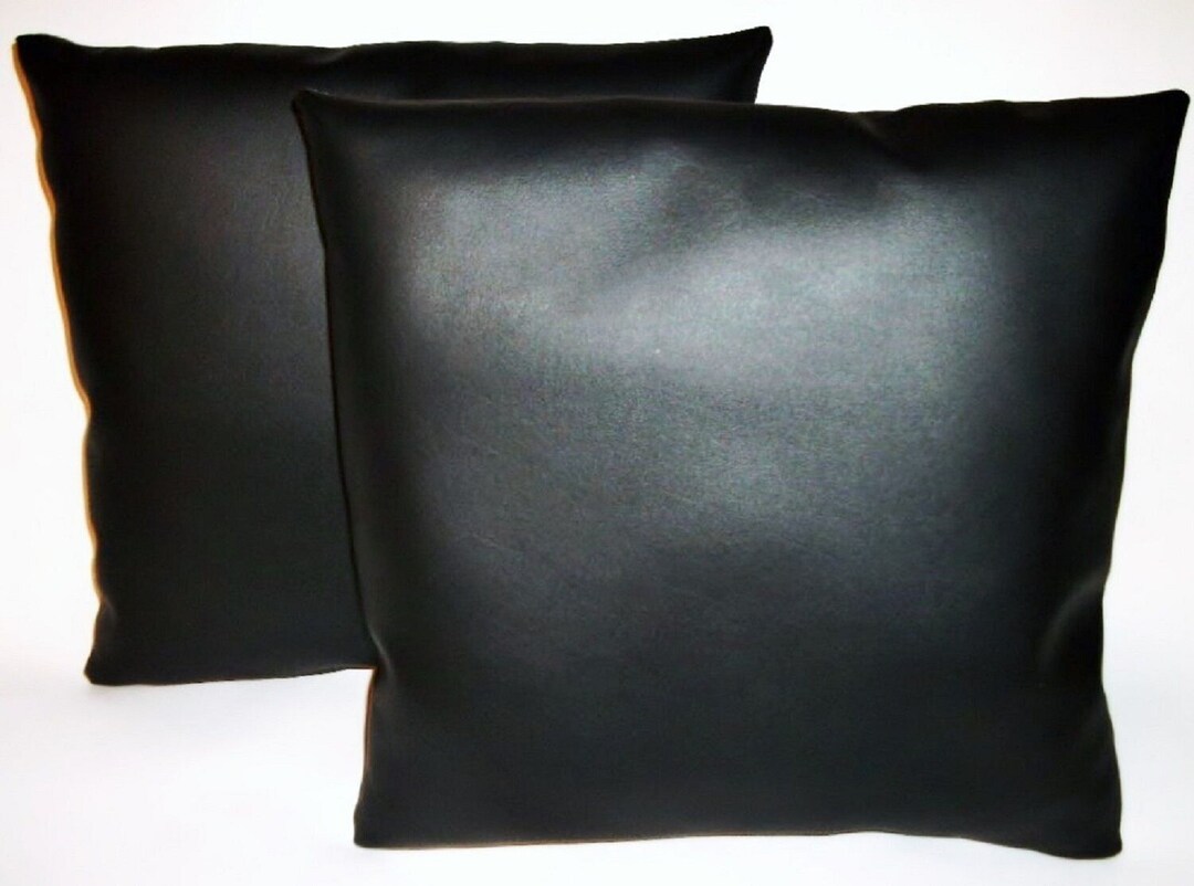 2 Black Faux Leather Classic Cushion Covers 16 18 20 Scatter Pillows 2-black-faux-leather-classic-cushion-covers-16-18-20-scatter-pillows