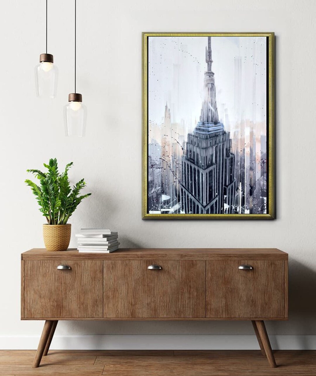 Empire State Building New York Grey Stunning Framed Printed Canvas Wall ...