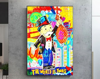 Monopoly The World is Yours Street Art Gedruckte Galerie-Verpackung Wandkunst oder mit Schwarz, Weiß, Gold, Silber, Holz Rahmen