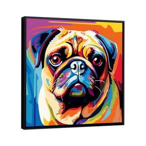 Colourful Pug Abstract Wall Art Square Printed Gallery Wrapped Framed Canvas or Black, White, Walnut or Oak Float Floating Frame - Premium