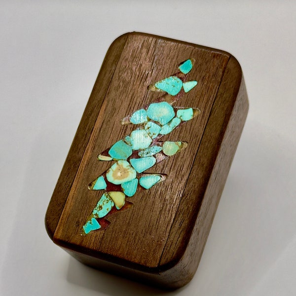 Walnut Stash Box with Turquoise Lightning Bolt Inlay