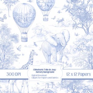 Motif toile de Jouy chinoiserie bleue : papier numérique 12 x 12 (téléchargement numérique)