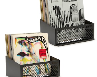 Keep Them Spinning™ - Vinyl Record Storage, Record Wall Mount Holder for up to 50 LPs with Now Playing Display (Set x 2 Units)