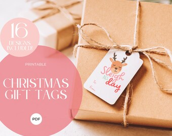 Pink Christmas Gift Tag Bundle | Set of 16 Trendy Printable Gift Tag Designs