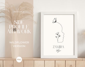 Custom Wildflower Silhouette Portrait Outline | Side Profile Linework Art