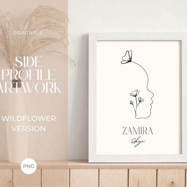 Custom Wildflower Silhouette Portrait Outline | Side Profile Linework Art