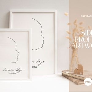 Custom Silhouette Portrait Outline | Side Profile Linework Art