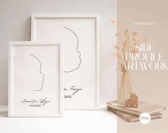 Custom Silhouette Portrait Outline | Side Profile Linework Art