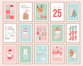 Pink Christmas Wall Art | Set of 15 Printable Artwork Designs | Instant Download