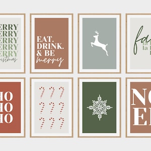 Neutral Brown Moody Boho Christmas Printable Art | Set of 8 Instant Download Digital Artwork Designs