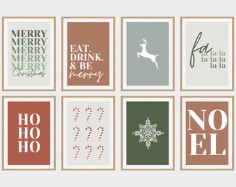 Neutral Brown Moody Boho Christmas Printable Art | Set of 8 Instant Download Digital Artwork Designs