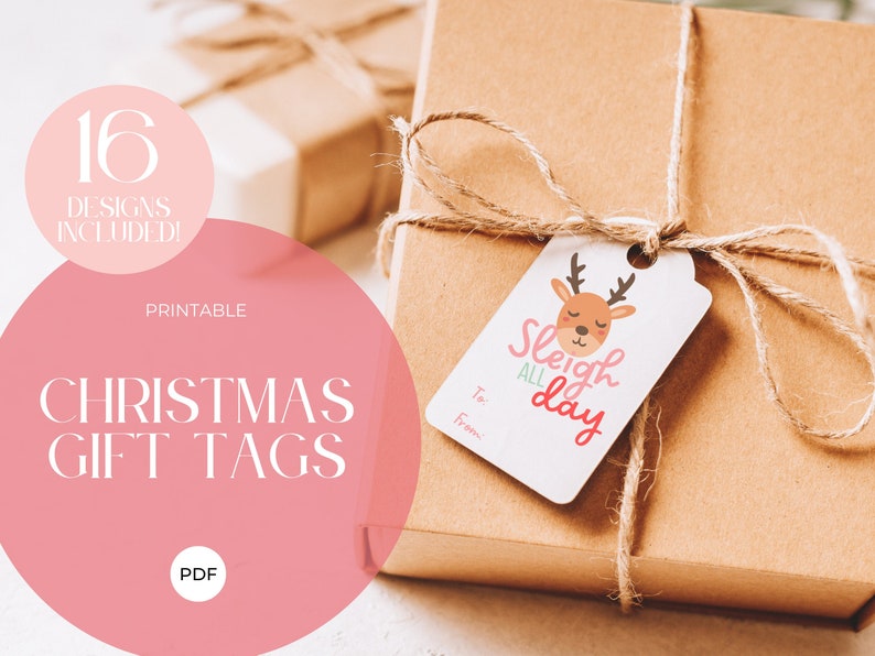 Pink Christmas Gift Tag Bundle Set of 16 Trendy Printable Etsy