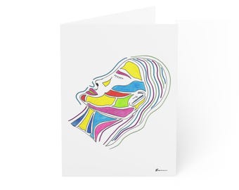 Colorful Abstract Woman Face Greeting Card | Blank Note Card (Pack of 10)
