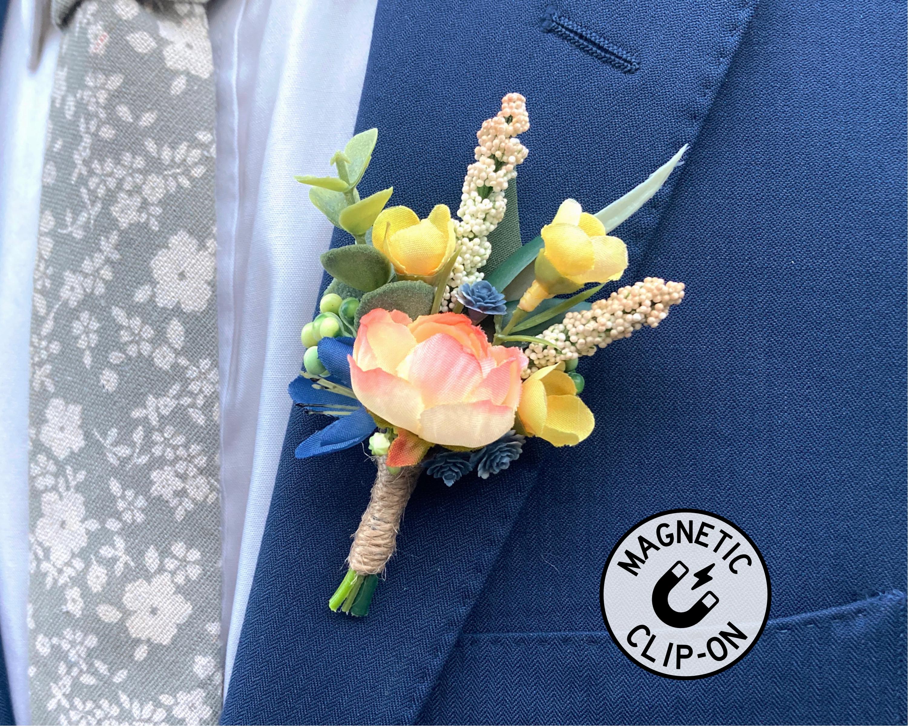 Bright Wildflower Summer Boutonniere, Colorful Magnetic Men Spring 