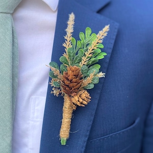 Green Spring Boutonniere, Magnetic Mens Wedding Boutonniere, Nature Themed Woodland Boutonniere, Pinecone, Spring Wedding, Outdoor Wedding