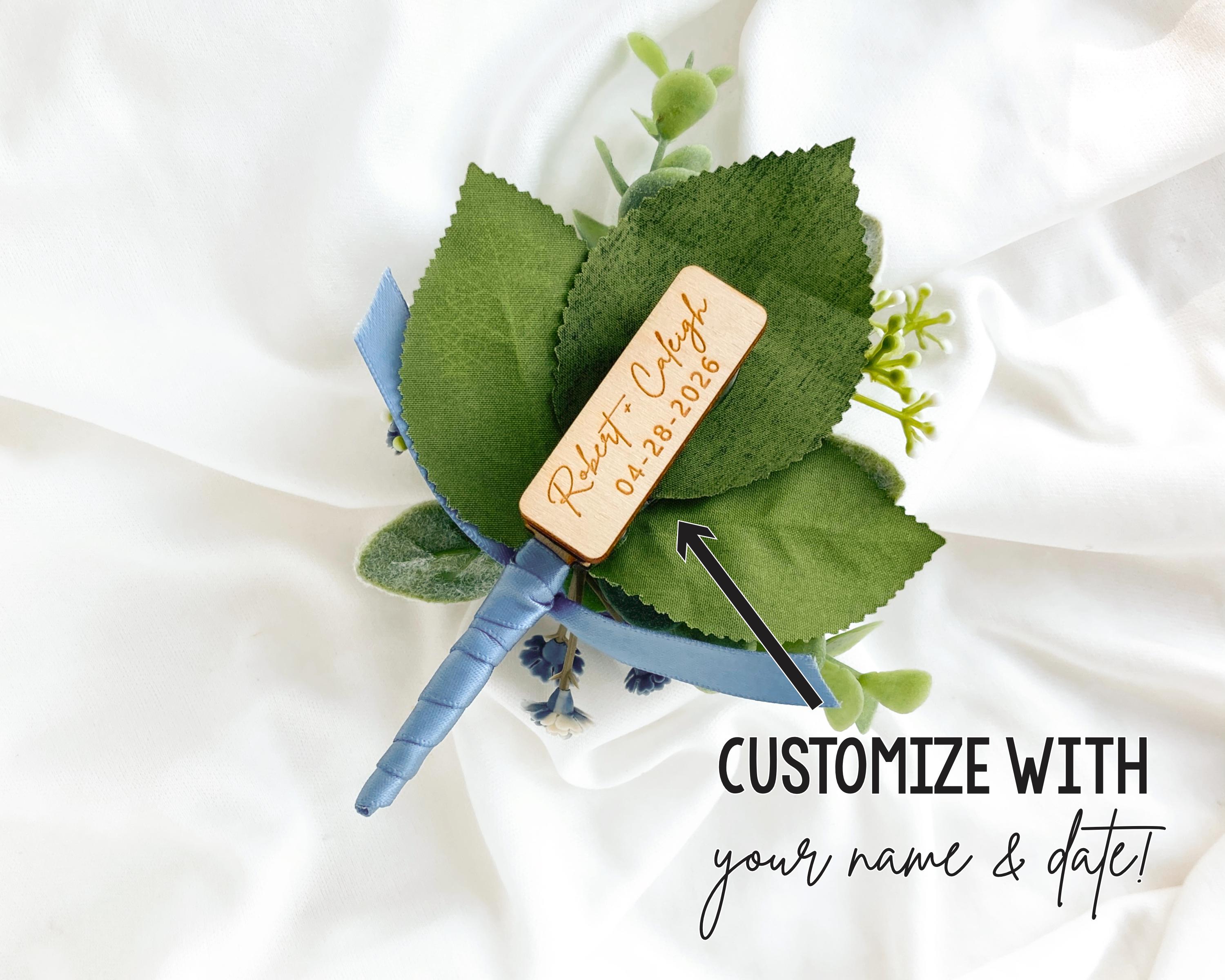 Dusty Blue Boutonniere, Blue Magnetic Wedding Boutonniere, Dark
