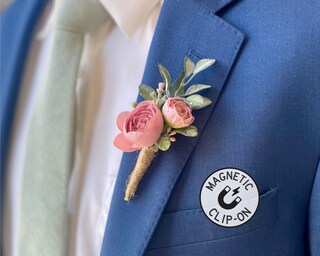 12 Pezzi Boutonniere Da Sposo Blu Navy – Spilla Da Revers In Tessuto Con Fiore Rosa – Accessori Per Matrimonio, Ballo, Festa