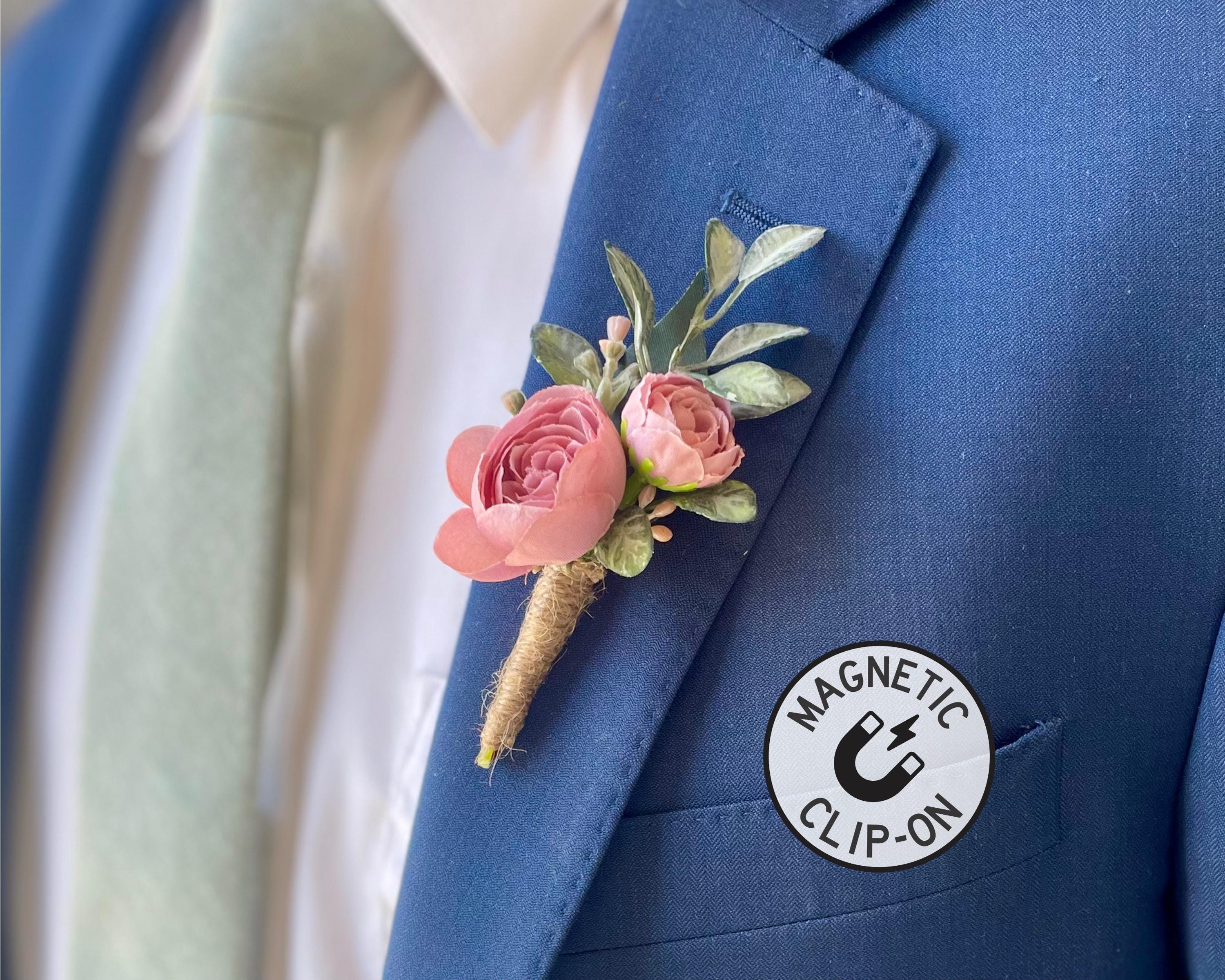 12 Pezzi Boutonniere Da Sposo Blu Navy – Spilla Da Revers In Tessuto Con Fiore Rosa – Accessori Per Matrimonio, Ballo, Festa