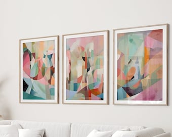 Printable Gallery Set of 3 Abstract Colorful Pastel Prints | Modern Aesthetic Colors Wall Decor | Abstract Digital Large Size Art