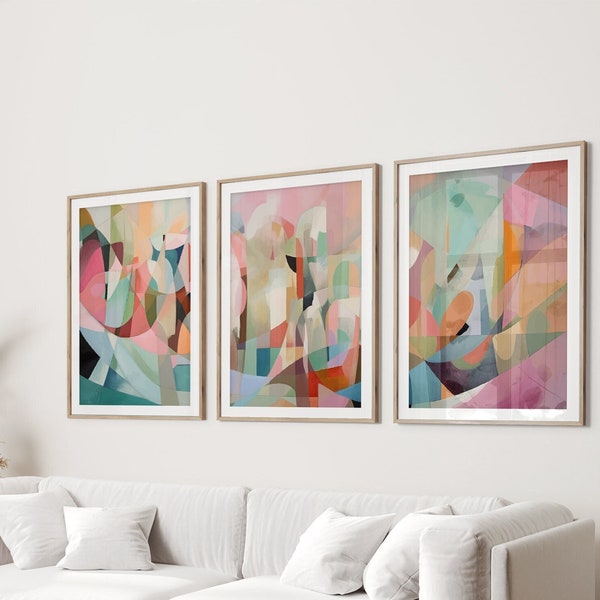 Printable Gallery Set of 3 Abstract Colorful Pastel Prints | Modern Aesthetic Colors Wall Decor | Abstract Digital Large Size Art