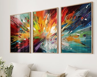 Printable Gallery Set of 3 Abstract Colorful Oil Style Prints | Modern Aesthetic Colors Wall Decor | Abstract Digital Large Size Art