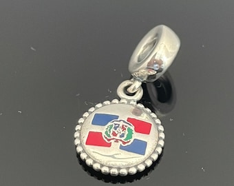 Pandora Dominican Republic Flag Charm Exclusive Charm Dangle Pendant 925 Sterling Silver Jewelry,For Bracelet Christmas Gift