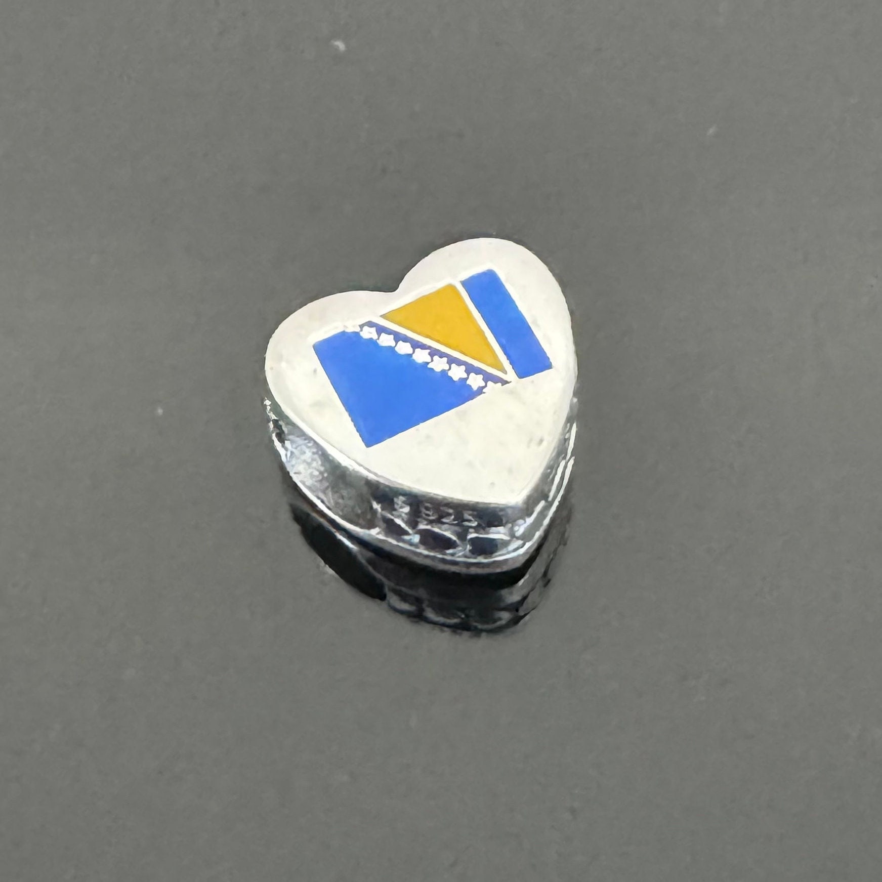 Bon4azuré Charm-Perle Bosnien-Herzegowina Flagge - Silberner Anhänger Für Armbänder
