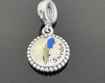 A Real Pandora Charm |Pandora Sweden Map Dangle Charm| Pandora Silver Charm|925 Jewelry with Pandora Box |Pandora Charm For Bracelet