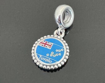 Pandora Brand Charm |Pandora Tuvalu Flag Dangle Charm| Pandora Sterling Silver Charm|925 Jewelry with Pandora Box |Charm For Bracelet