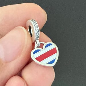 Authentic Pandora Charm |Pandora Costa Rica Flag Dangle Charm| Pandora Silver Charm|925 Jewelry with Pandora Box |Pandora Travel Charm