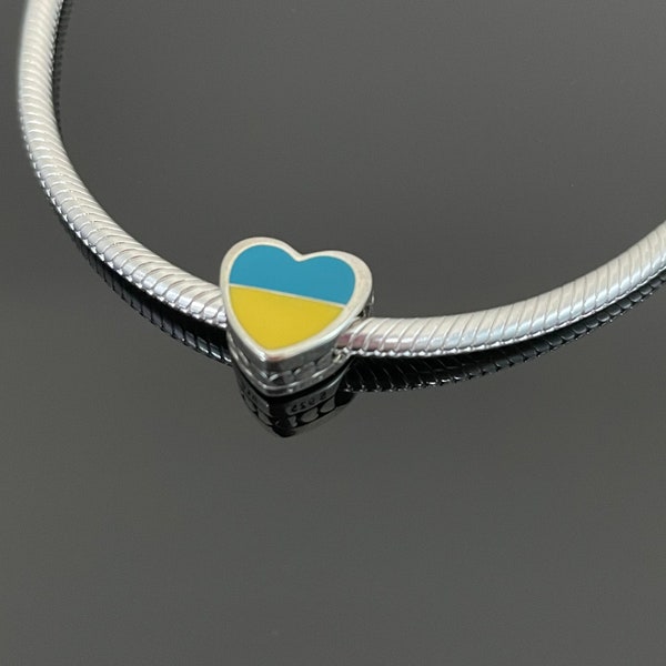 Pandora Ukraine Flag Heart Charm | Pandora Heart Charm for Bracelets | 925 Women Jewelry | Pandora Bracelet Charm