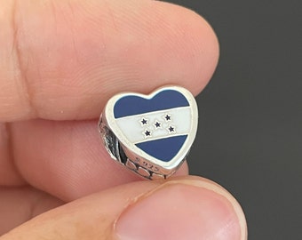 Charm esclusivo Pandora a forma di cuore con bandiera dell'Honduras / Charm Pandora a forma di cuore per braccialetti / Gioielli da donna in argento 925 / Regalo per lei / Regalo per la festa della mamma