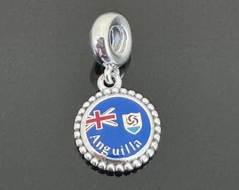Pandora Brand Charm |Pandora Anguilla Flag Dangle Charm| Pandora Sterling Silver Charm|925 Jewelry with Pandora Box |Charm For Bracelet