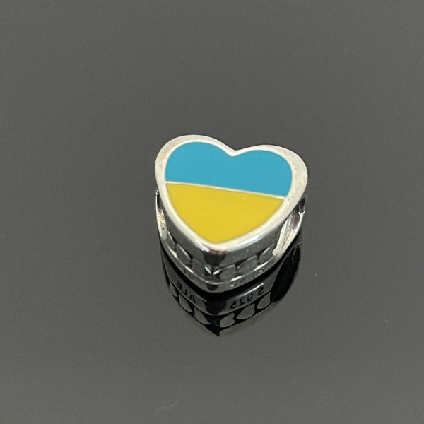 Pandora Ukraine Flag Heart Charm | Pandora Heart Charm for Bracelets | 925 Women Jewelry | Pandora Bracelet Charm