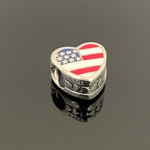 Pandora American Flag Exclusive Heart Charm | Pandora Heart Charm for Bracelets | 925 Women Jewelry | Gift for Her | Mother&#39;s Day Gift