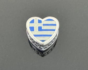 Authentic Pandora Greece Heart Charm|Gift for Her|Pandora Flag Charm|Pandora Bead Charm for Bracelet |A real Pandora Charm