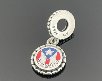 Pandora Puerto Rico Flag Charm,Exclusive Charm Dangle Pendant, 925 Jewelry For Bracelet,Mother's Day Gift,Gift for Her