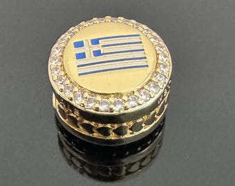 Gold Greece Flag Pandora Charm: Authentic Pandora Bracelet Bead