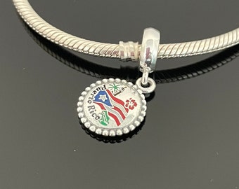 New Authentic Pandora Puerto Rico Flag Charm | Personalized Charm for Pandora Bracelet | 925 Silver Jewelry |  Valentine&#39;s Day Gifts