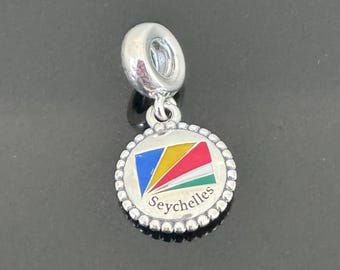 Original Authentic Pandora Charm |Pandora Seychelles Flag Dangle Charm| Pandora Silver Charm for Bracelet|925 Jewelry with Pandora Box