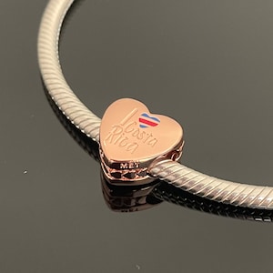 Pandora Costa Rica Heart Charm  | I Love Costa Rica Charm | Rose gold-plated Pendant | Pandora Heart Charm for Bracelets | Gift
