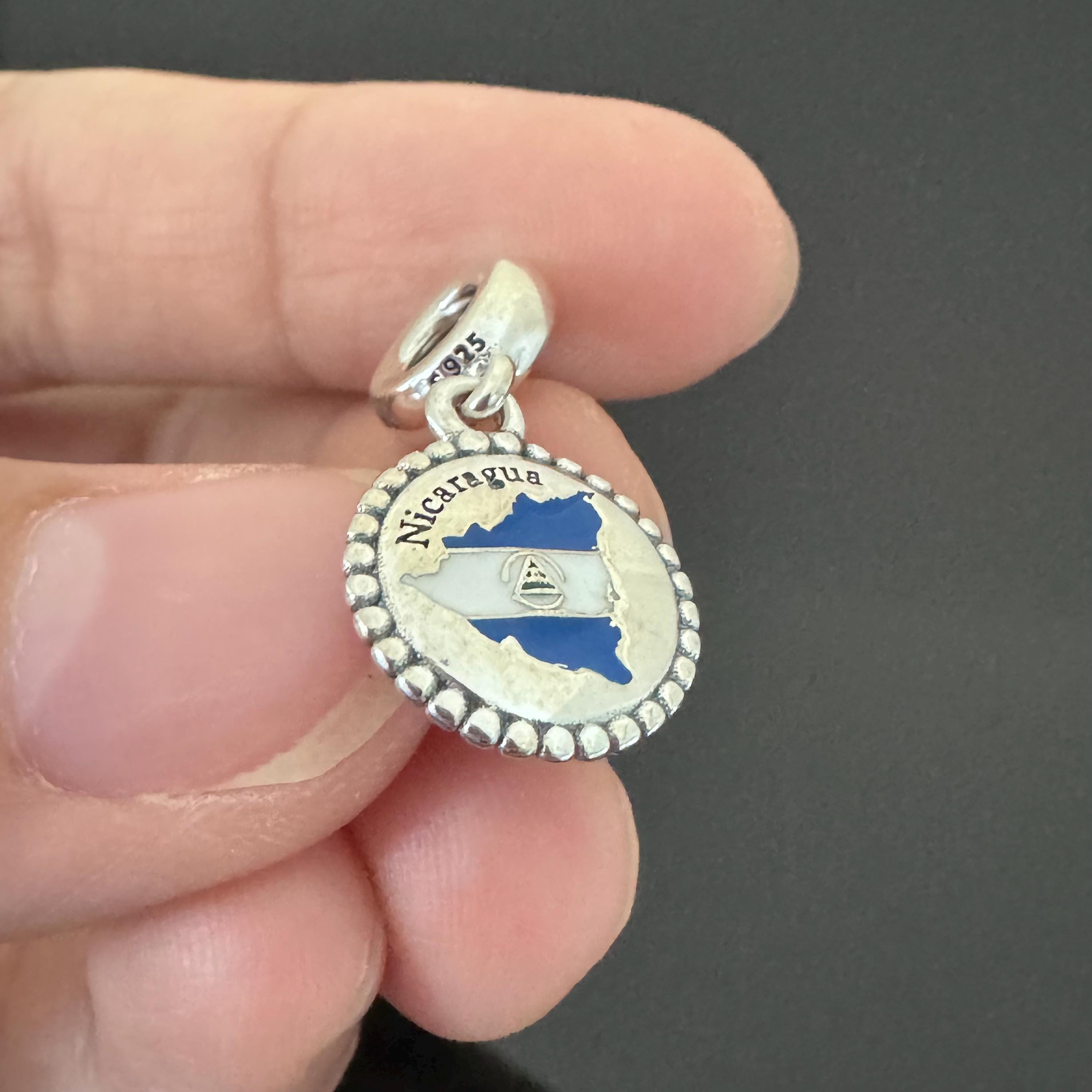 LGU Sterling Silver Oxidized Nicaragua Map Charm - Dangle Bead For Bracelets